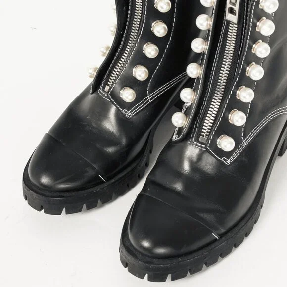 3.1 Phillip Lim Hayett Black Leather Pearl Zip-Up Boots - Picture 5 of 8